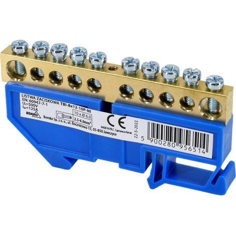 Bornier sur rail DIN - Installation facile - Tension d'isolement 500V - Module unique - Rail TH35 - Bleu (1/2)