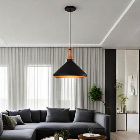 Lampadario A Sospensione Stile Industriale Pendente Attacco E27 Paralume Nero