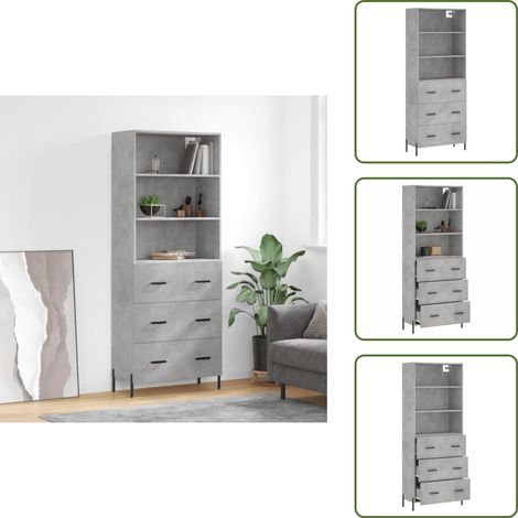 Credenza in legno multistrato - vidaXL Credenza Grigio Cemento 69,5x34x180 cm in Legno Multistrato - Credenza con piedini in metallo