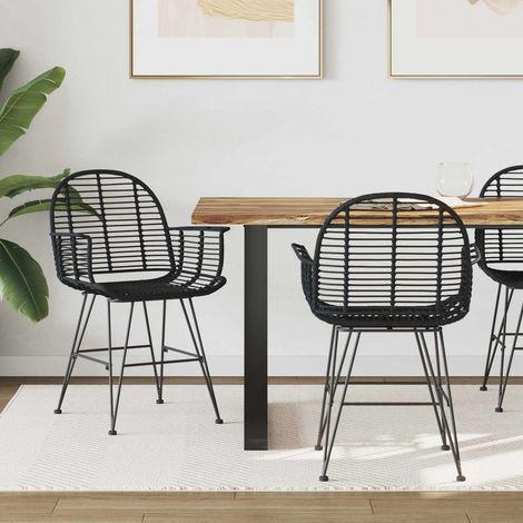 Silla de comedor 2 pcs Ratan e Hierro Negro 57 x 55 x 85 cm