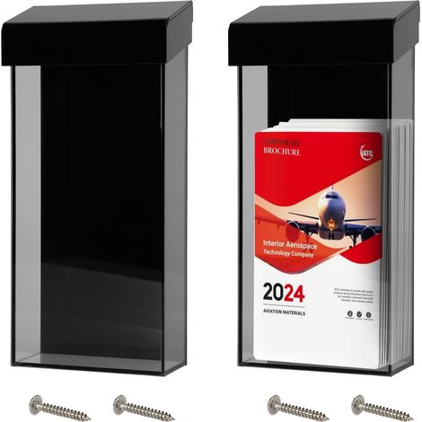 Set mit 2 DIN-langen Acryl-Prospektboxen – Wandmontierter Prospekthalter – Für Stadtpläne – Für Büro, Außenbereich, Messen und Restaurants (schwarz) (1/5)