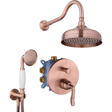 PaulGurkes Unterputz Duschsystem Set Kupfer Rote Bronze Regendusche (1/5)