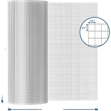Tejido metálico, acero galvanizado, malla de 1/2 pulgada, plateado, 1,2 x 15 m (1/2)