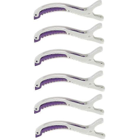 Lot de 6 pinces à cheveux en plastique pour salon de coiffure, pinces crocodile antidérapantes, pour femmes et filles.-White Purple (1/5)