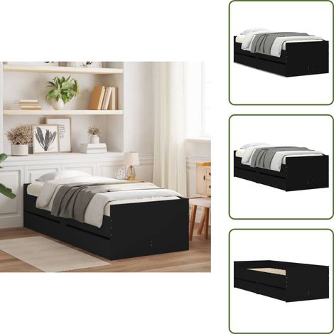The Living Store Bettgestell mit Schubladen Schwarz 100x200 cm - Bettesrahmen - Doppelbett - Holzbettrahmen - Schrankbett - Boxspringbett (1/5)