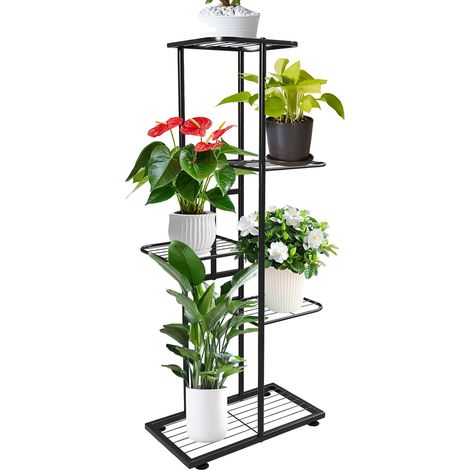 Soporte para plantas, diseño de varios niveles, construcción de metal duradera, 5 niveles de hierro. (1/2)
