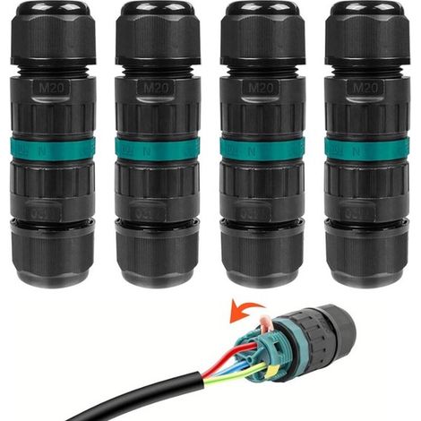 Lot de 4 connecteurs 3 fils étanches – IP68 pour câblage extérieur – Résistant aux UV et à la corrosion – Installation rapide sans vis (1/5)
