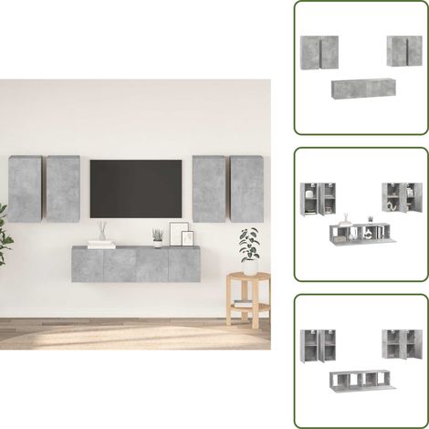 The Living Store Ensemble de meuble TV 6 pcs Gris béton Bois d'ingénierie - Rangement TV (1/5)