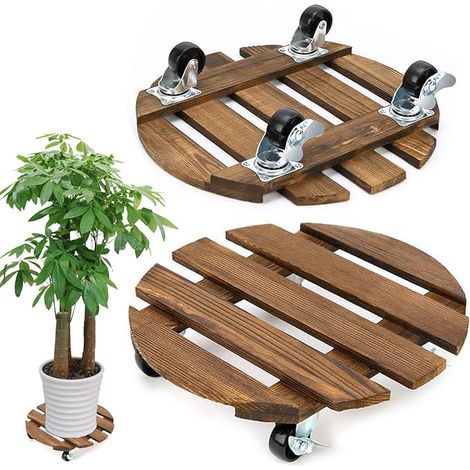 Porte Plante a roulettes, Lot de 2 Support Plante Roulette 30x30cm, Supports de Pots de Fleurs à roulettes, Plateau a Roulette Capacité de 100KG, Plateau Roulant pour Extérieur à Intérieur (1/5)