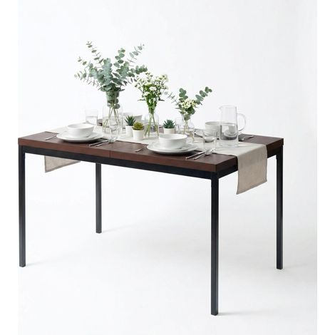 FurnitureR Dining Table Rectangular MDF Kitchen with Heavy Duty Metal Legs, Kitchen Table for 2-4 Person Kitchen Restaurant Apartments & Café, 120x70x75cm, Brown