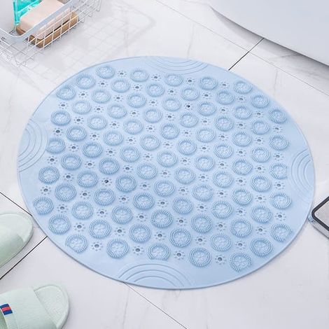 Tapis de bain rond antidérapant en caoutchouc bleu 55 x 55 cm, tapis de douche avec ventouses (1/5)