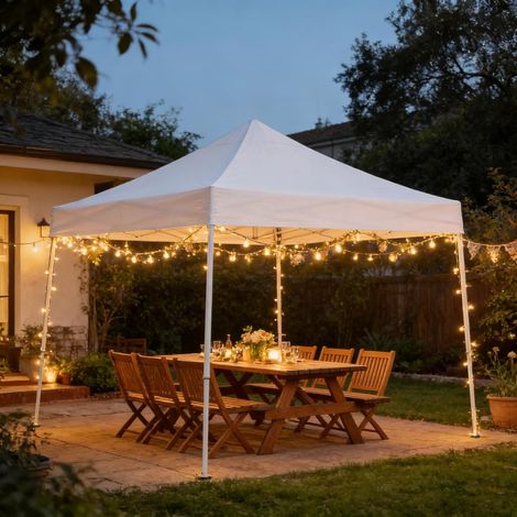Tonnelle pliante portable – Gazebo 3x3m sans parois, pieds inclinés, tissu Oxford blanc 150D – Parfaite pour camping, jardin, terrasse, plage, sac inclus (1/5)