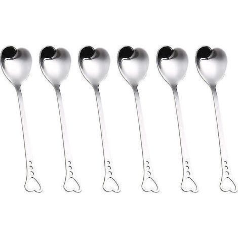 Set mit 6 herzförmigen Edelstahllöffeln, ideal zum Umrühren von Desserts, Kuchen und Kaffee. – 6 Stück (1/4)