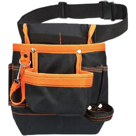Pochette à outils - Sac ceinture à outils/Pochette utilitaire pour électricien, charpentier, technicien en bâtiment, jardinier, avec clip ceinture pour outils de quincaillerie, 8 poches, orange (1/5)