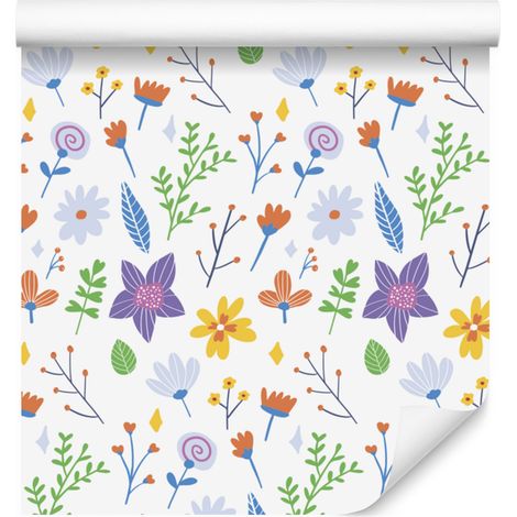 Papier peint Fleurs sauvages blanc et crème pour salon et chambre 50x1000 cm (1/5)