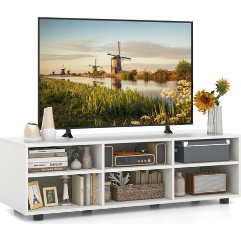 TV Stand for TVs up to 55 Inches Wooden 6 Storage Compartments TV Cabinet Table (1/5)