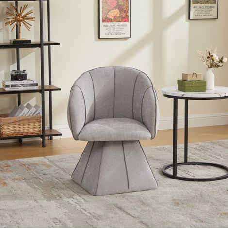 Sillón giratorio 56 x 54 x 74,5 cm gris en tejido chenilla, respaldo alto, MEUBLIV (1/5)