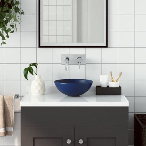 vidaXL Lavandino da Bagno in Ceramica Blu Scuro Rotondo (1/7)
