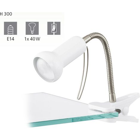 Lampe de bureau à bras articulé et clip, blanche, marque Fabio Eglo. (1/4)