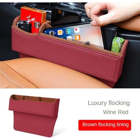 (1 pièce rouge) Organisateur d'espace pour siège auto en cuir PU, boîte de rangement pour siège avant, porte-clés/porte-cigarette, boîte de rangement pour console centrale. (1/4)