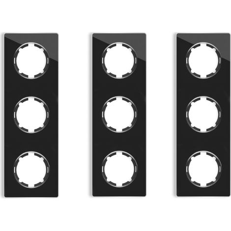 Plaque de finition Garda, en verre, vertical, 3 postes (lot de 3) - noir