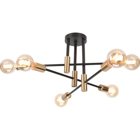 Modern Ceiling Lights Metal Iron Ceiling Light 6 Lights Indoor Chandelier E27 Black, For Bathroom Bedroom Hallway Living Room (1/5)