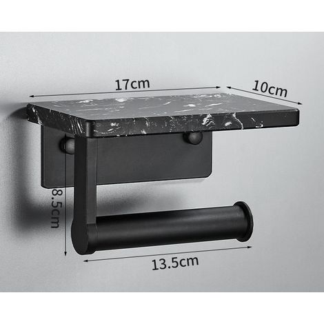 Toilet Roll Holder Wall Mounted, 304 Stainless Steel Toilet Paper Holder with Marble Shelf, Rustproof Matt Black Tissue holder for Bathroom Matte Black (1/4)