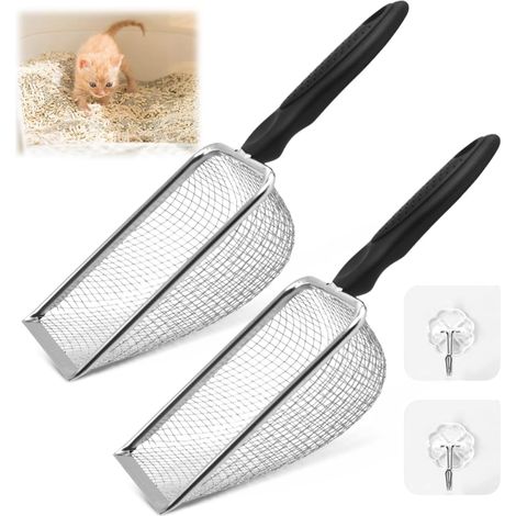 Lot de 2 pelles inox 3,8 mm + 2 crochets de fixation, mailles fines