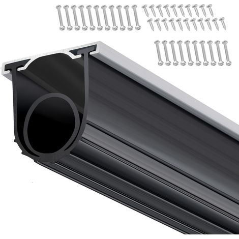 Joint de bas de porte de garage en caoutchouc, en forme de U avec joint torique, kit avec rail en aluminium pré-percé, 4,88 m, extrémités en T de 8 mm, largeur 9,5 cm, noir. (1/5)