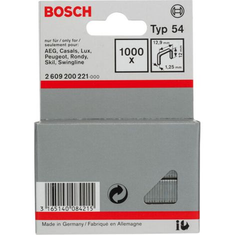 Bosch – Pince pour fil plat type 54 – Largeur 12,9 mm – Épaisseur 1,25 mm – Longueur 12 mm – Lot de 1000 pièces pour fixation discrète