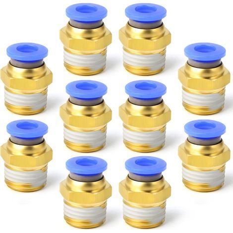 10 Stück 4 mm Rohr-Außendurchmesser x 1/4 BSP Außengewinde Gerade Steckverbinder (PC4-02) (1/5)