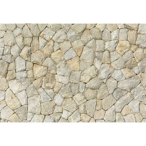 Papier peint panoramique nature mur de pierre | Tapisserie panoramique beige et jaune tendance | Papier peint panoramique salon et bar effet aléatoire - 384 X 260 cm (8 pièces) (1/2)
