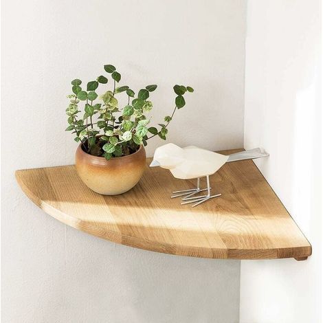Étagère murale d’angle flottante en bois de chêne massif – Rayon 20 cm – Étanche pour salle de bain – Fixation sans traces (1/3)