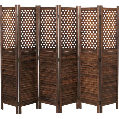 Paravento divisore separè decorativo HHG-916 6 pannelli 245x170cm marrone