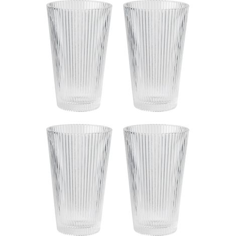 Lot de 4 Verres à eau côtelés, Design Art Déco, Empilables, Compatible lave-vaisselle, Pour boissons chaudes et froides