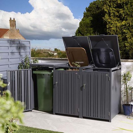 Rowlinson Wimbledon Triple Metal Bin Store - Anthracite