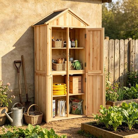 Armadio da giardino in legno con tetto spiovente in bitume 82 x 50 x 190 cm (1/5)