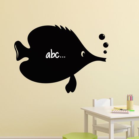 Sticker ardoise tableau noir - stickers muraux adhésif effaçable - CARICATURE POISSON - 30x40cm (1/3)