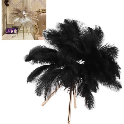 Lampe de table en plumes d'autruche, lampe trépied dorée, lampe de chevet moderne en plumes, décoration intérieure, salon, décoration de mariage, noire (1/5)