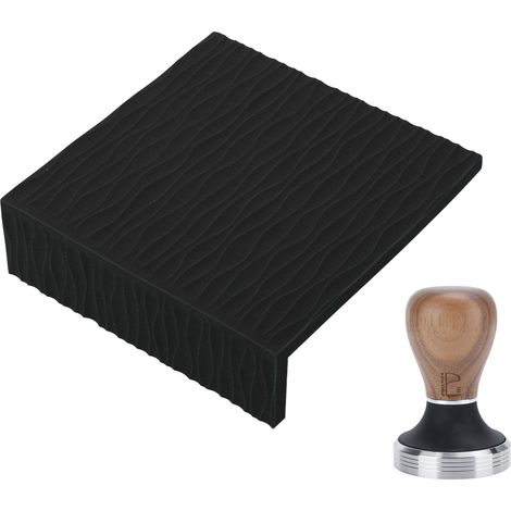 Tapis de tasseur à café en silicone, tasseur en acier inoxydable et tasseur en bois de 58 mm pour la cuisine (noir) (1/5)