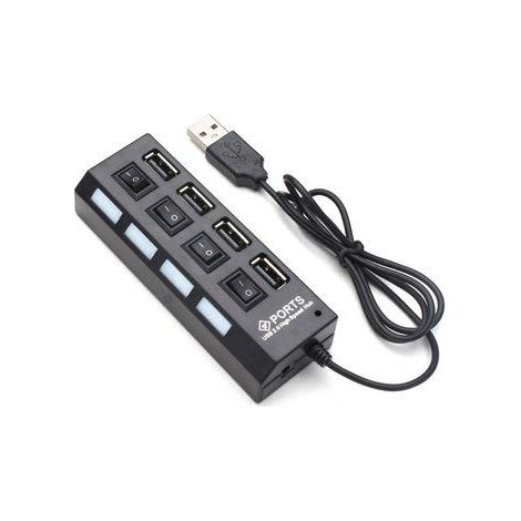Hub mini USB 2.0 haute vitesse à 4 ports avec indicateurs LED pour téléphones portables - Noir (1/5)