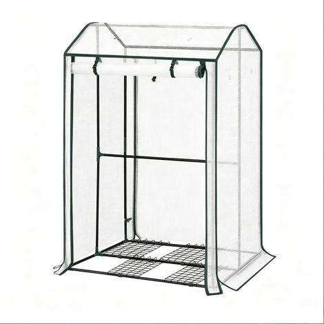 Serre de jardin pour balcon et terrasse 100 x 83 x 150 cm avec porte frontale zippee enroulable, 6 aerations, bache PE blanche et cadre acier - CHICFURN (1/5)