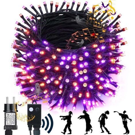 Décoration extérieure d'Halloween, guirlande lumineuse étanche de 22 mètres, 200 LED, orange et violet, parfaite pour les jardins, les rideaux, les balcons ou les fêtes-Crezuo (1/5)