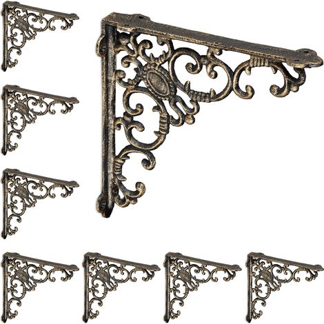 8 Escuadras Estantería Retro, Hierro Fundido, Estilo Barroco, Soportes Repisas, Envejecidas, Color bronce (1/5)