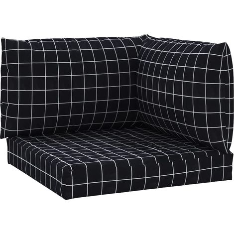 Coussins de palette lot de 3 motif à carreaux noir tissu Oxford (1/5)