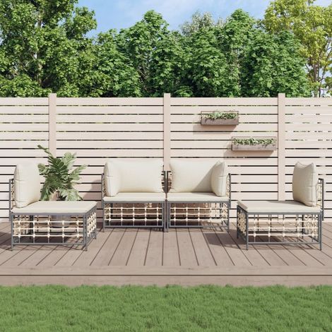 Teenpull – 4-tlg. Garten-Lounge-Set mit Kissen Anthrazit Poly Rattan (1/5)