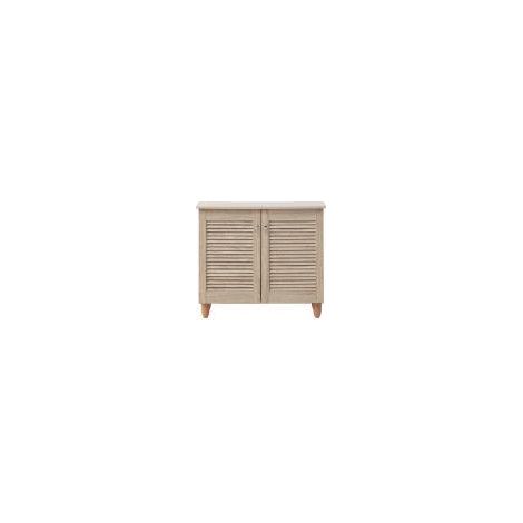 2 Door Shoe Cabinet Compact Slatted Doors Ventilated Storage Unit Oak Particle - Oak (1/5)