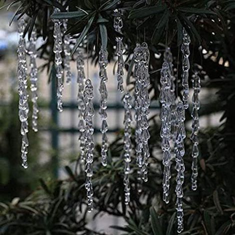 25 Stück Acryl-Eiszapfen Dekoration, glitzernde Anhänger für den Weihnachtsbaum, festlicher Christbaumschmuck