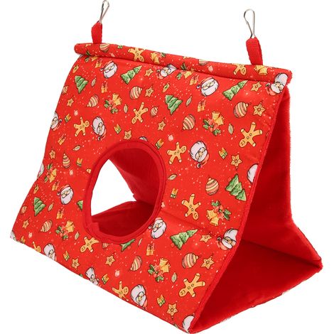 Lit suspendu pour perroquet, nid triangulaire épais et moelleux pour se reposer, se cacher, jouer et dormir, taille M, rouge, Noël (1/5)
