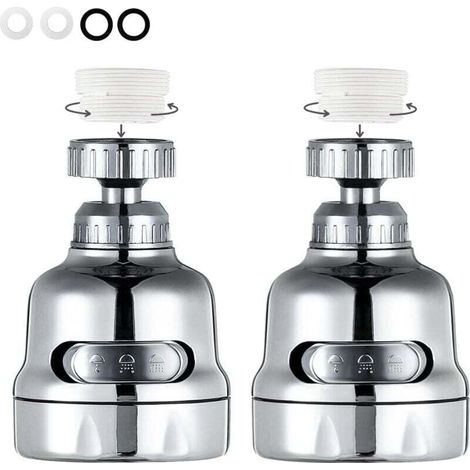 Aeratore per rubinetto girevole a 360 gradi, testa del rubinetto del lavello della cucina regolabile in 3 modalità, cromato (confezione da 2)
